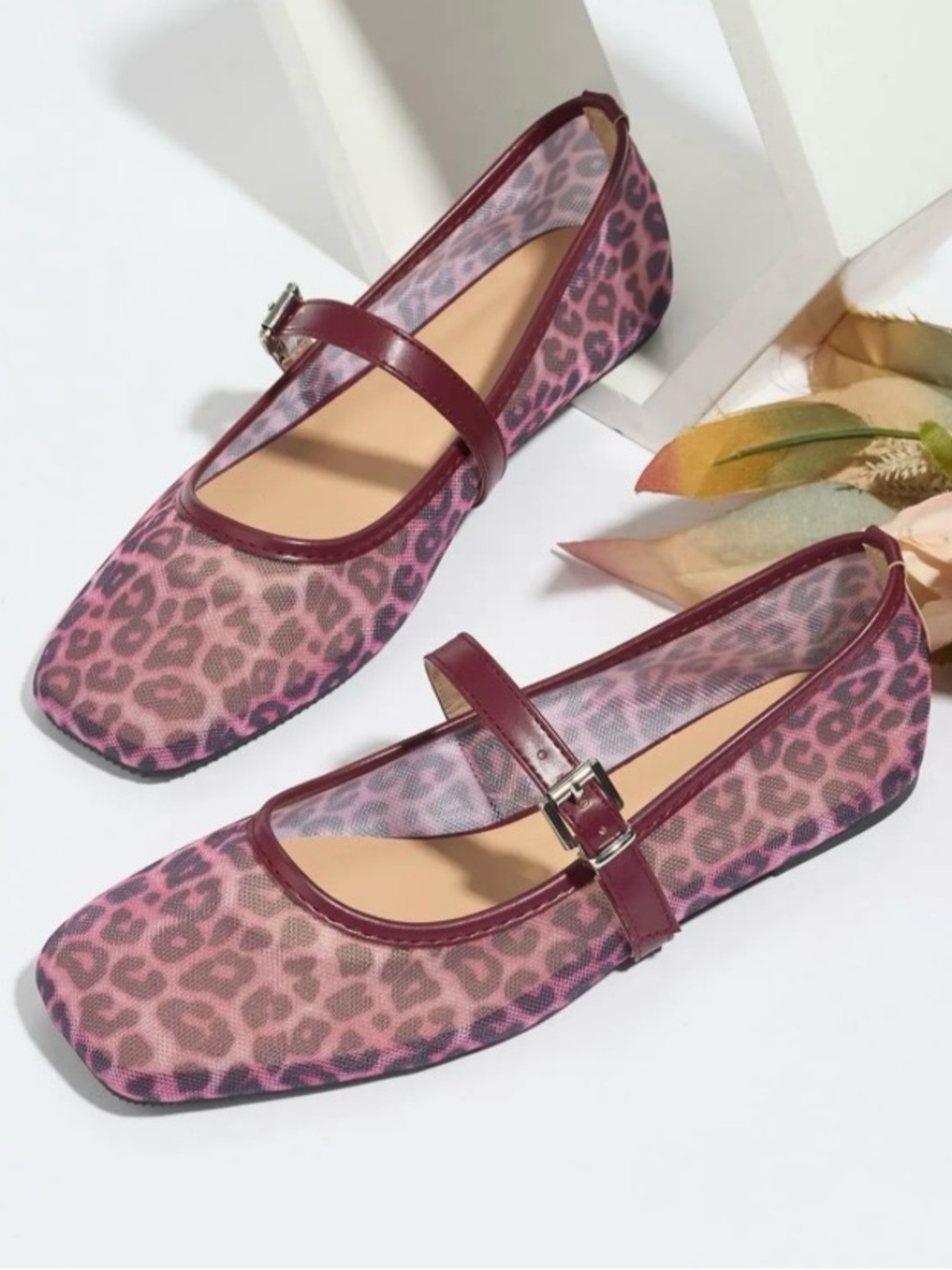 Women’s Pink Leopard Print Mary Jane Flats